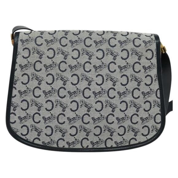 CELINE C Sulky Shoulder Bag Canvas Navy Gold - Picture 3 of 12